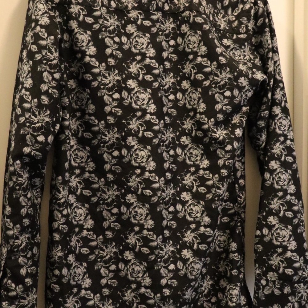 Silver Stone Modern Fit Long Sleeve Floral Shirt – Black & White - Picture 2 of 4